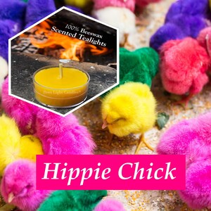 Hippie Chick Scented Beeswax Tealight Candles / Made with 100% All Natural Beeswax / Cotton Wick / Peace and Love / 1970&#39;s Retro Aroma Gift