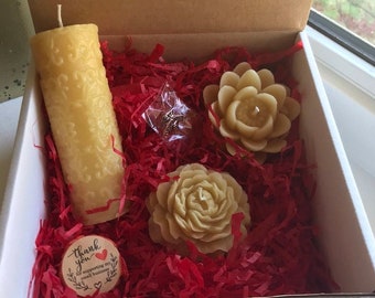FLORAL BEESWAX CANDLE Gift Box / 100% All Natural Bees Wax Flower Candles / Allergy Friendly / Lotus / Peony / French / Feminine Variety New