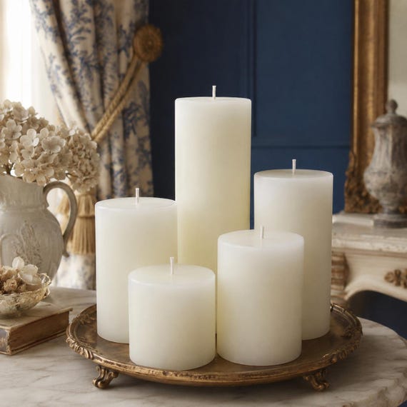 WHITE BEESWAX PILLAR Candles / Pure Natural Bees Wax / Centerpiece / Clean Burning with Cotton Wicks / Allergy Friendly Purifying Unscented