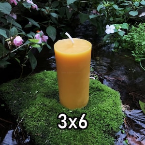 3x6 Beeswax Pillar Candle / Three Inch Thick Pillars / All Natural BEES WAX Candles / Clean Burning / Cylinder / Handmade in USA / 6&quot; Large