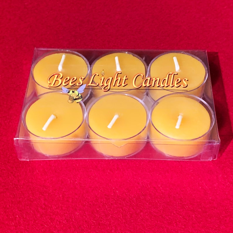 Tealight Beeswax Candles BULK 100% Natural Handcrafted USA / 6 6 Tealights+Cup+Box