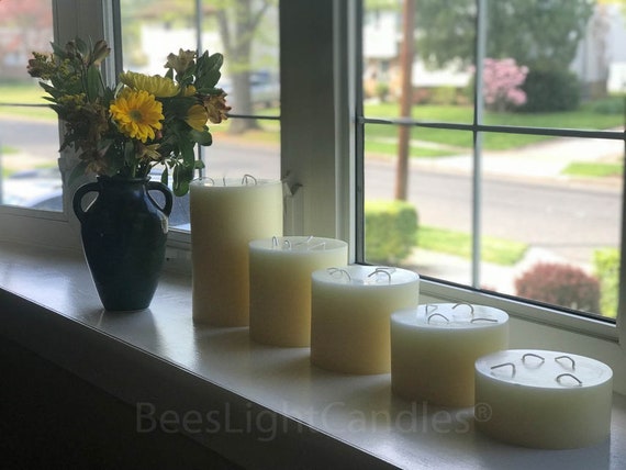 BEESWAX PILLAR Candle 6 Inch Wide / Giant White Bees Wax 4 Wick Candle Set  / 100% All Natural Pure Clean Allergy Friendly USA / Large / Big 