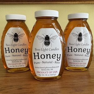 Raw Natural Honey 1lb / 16 oz / North Eastern USA Local Pure All Natural Honeys / Golden Nutrient Rich Fresh Bottled Glass Jar / Antioxidant