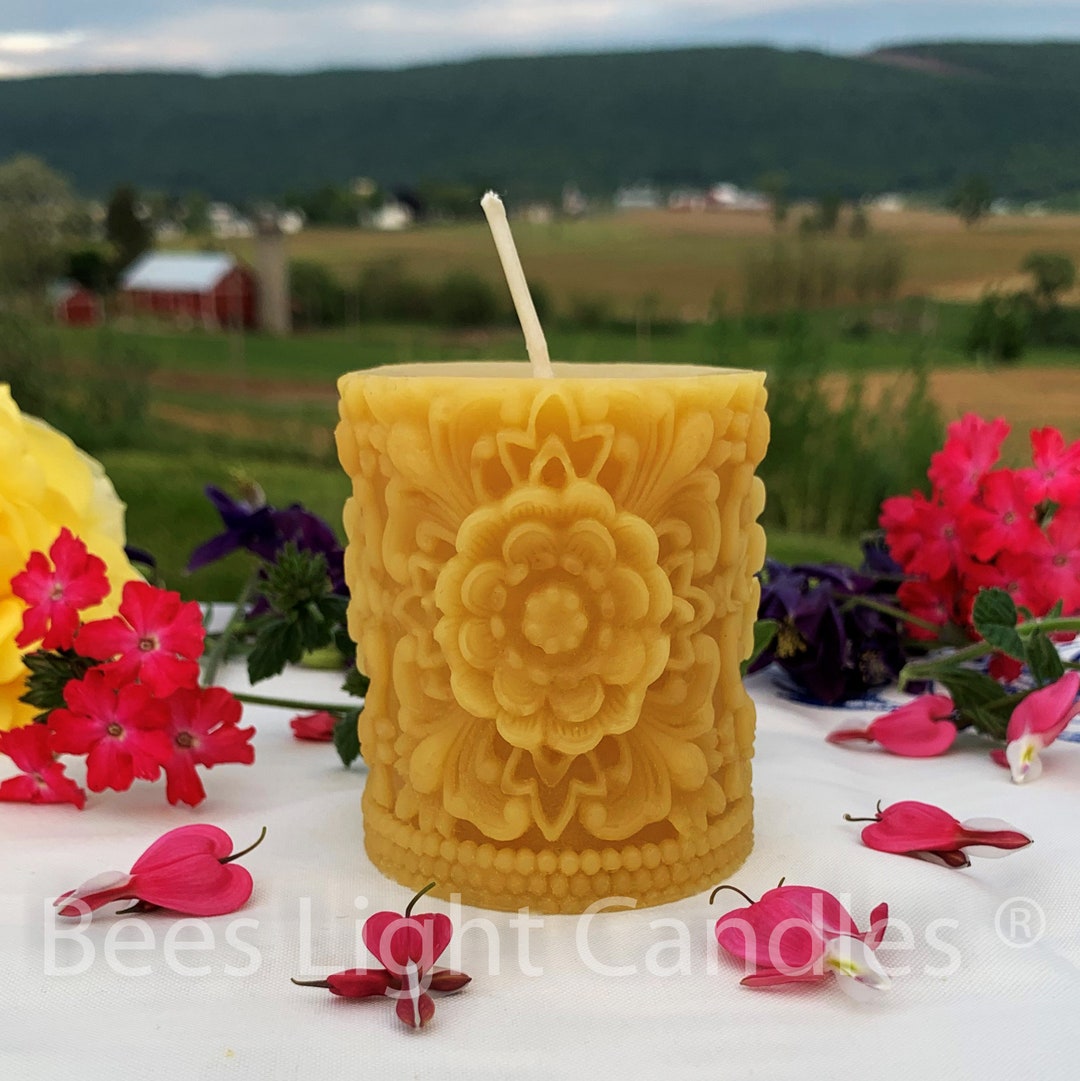 Flower Pillar Candles / 100 Natural Beeswax Handmade Floral Candle