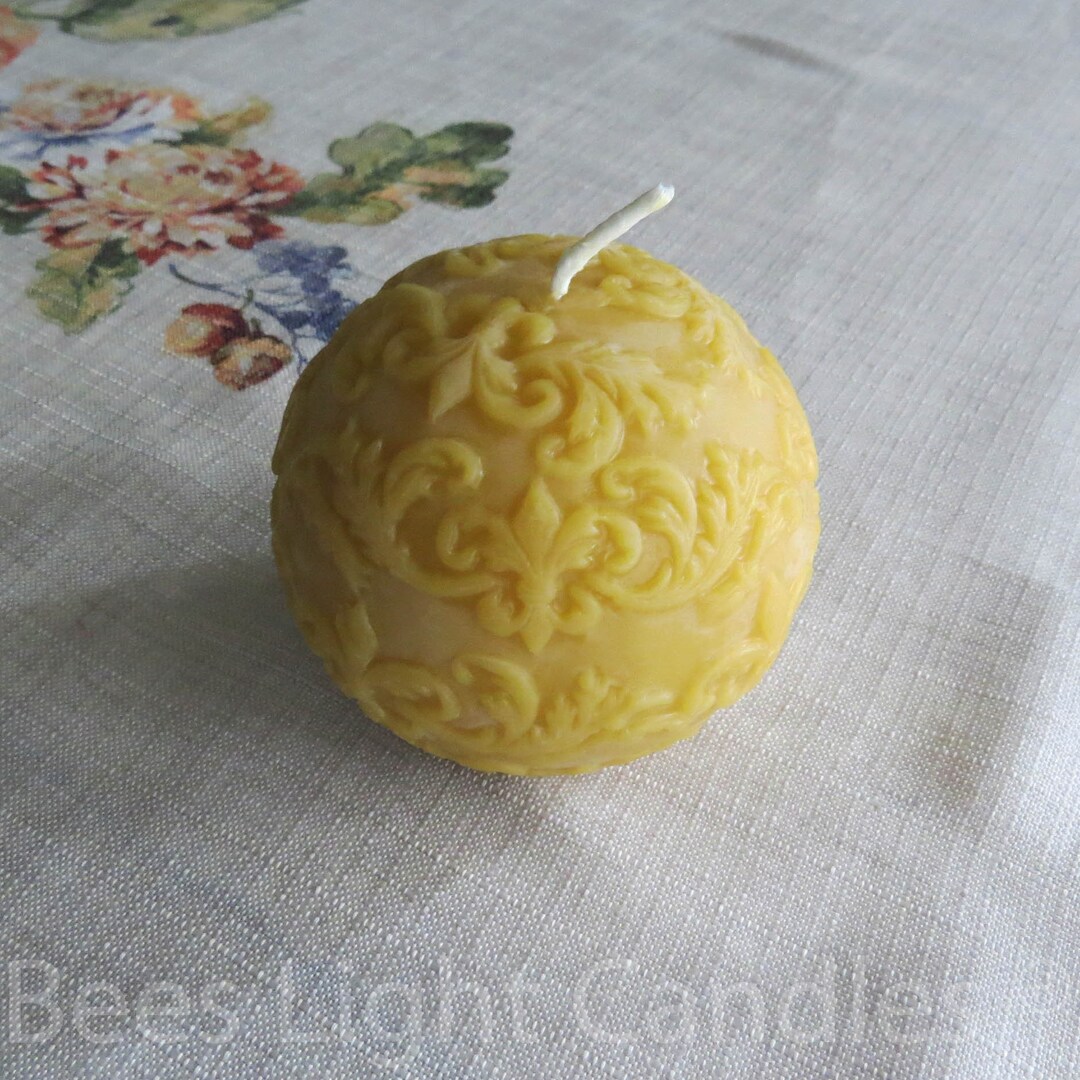100 Beeswax Fleur De Lis Ball Candle / Handmade in USA / Pure All