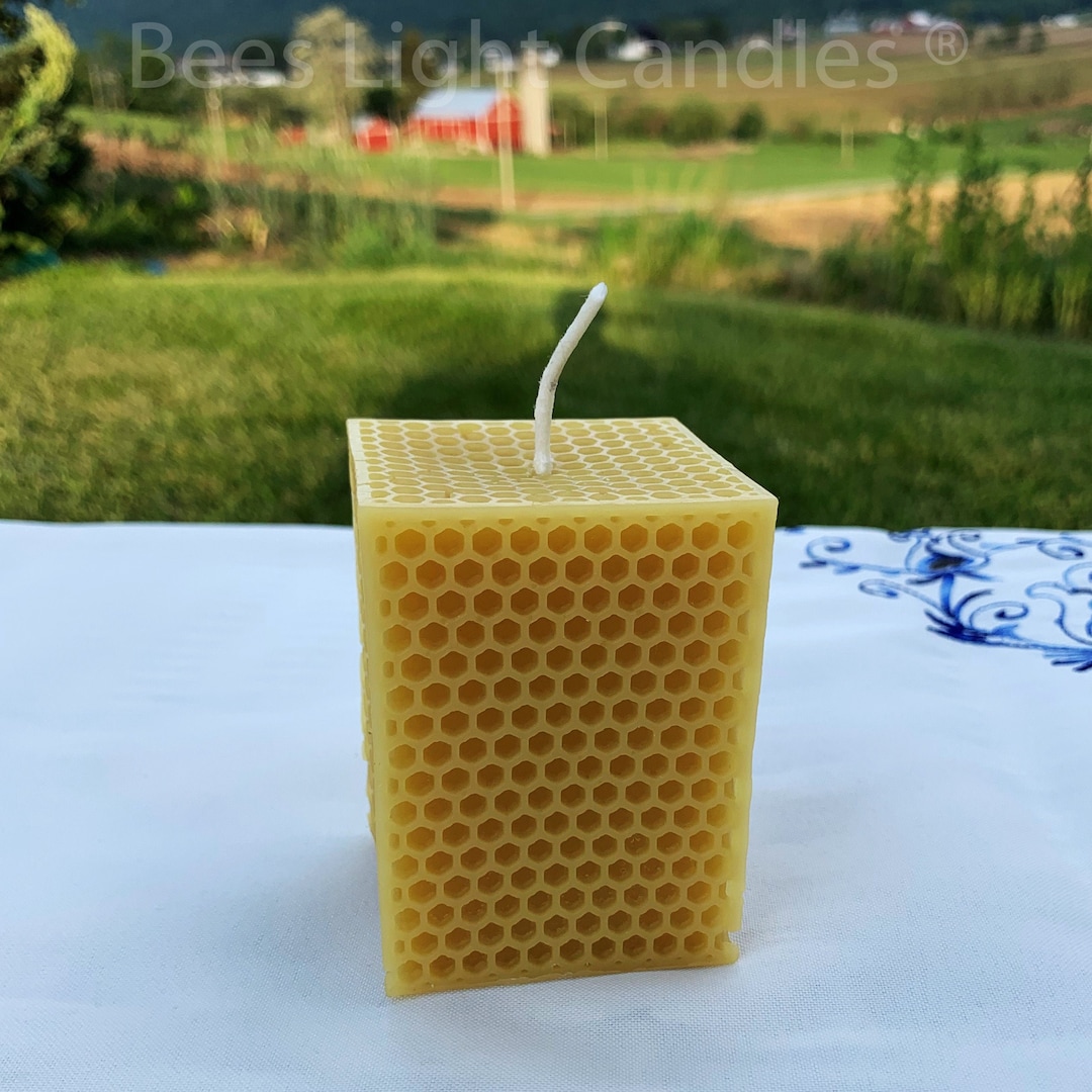 Beeswax Square Pillar Candle / 100 Natural Bees Wax Honey