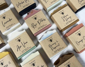 Assorted Handmade Cold Process Soap Bars, Natural Plant Oil Bath Gift Set, Artisan Variety Pack, Essential Scented Shower Favor Collection
