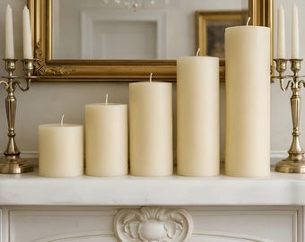 4" BEESWAX Pillar Candle Set / All NATURAL White Bees Wax / Lead Free / Pure Allergy Friendly / Four Inch Width / Wide Candles Unscented NEW