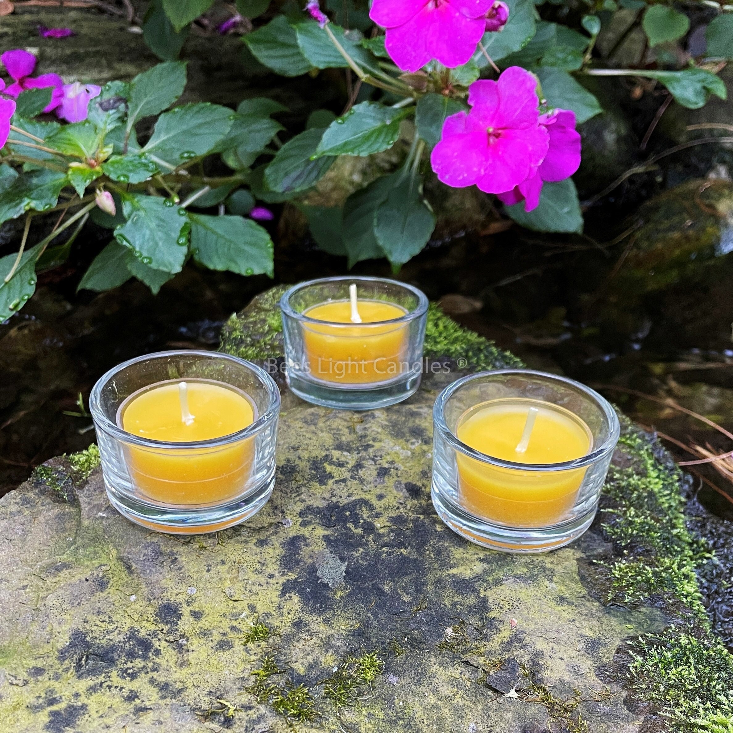 Glass Tealight Holders / Clear Containers / Tea Light Candle Holder / With or Without Beeswax Candles / All Natural Bees Wax Tealights NEW