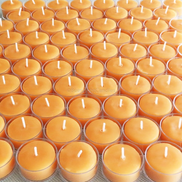 Tealight Beeswax Candles Two Dozen 100% Natural / Handcrafted in USA / Tea Lights / Wedding / Event / Party / Prayer / Candle Pack of 24