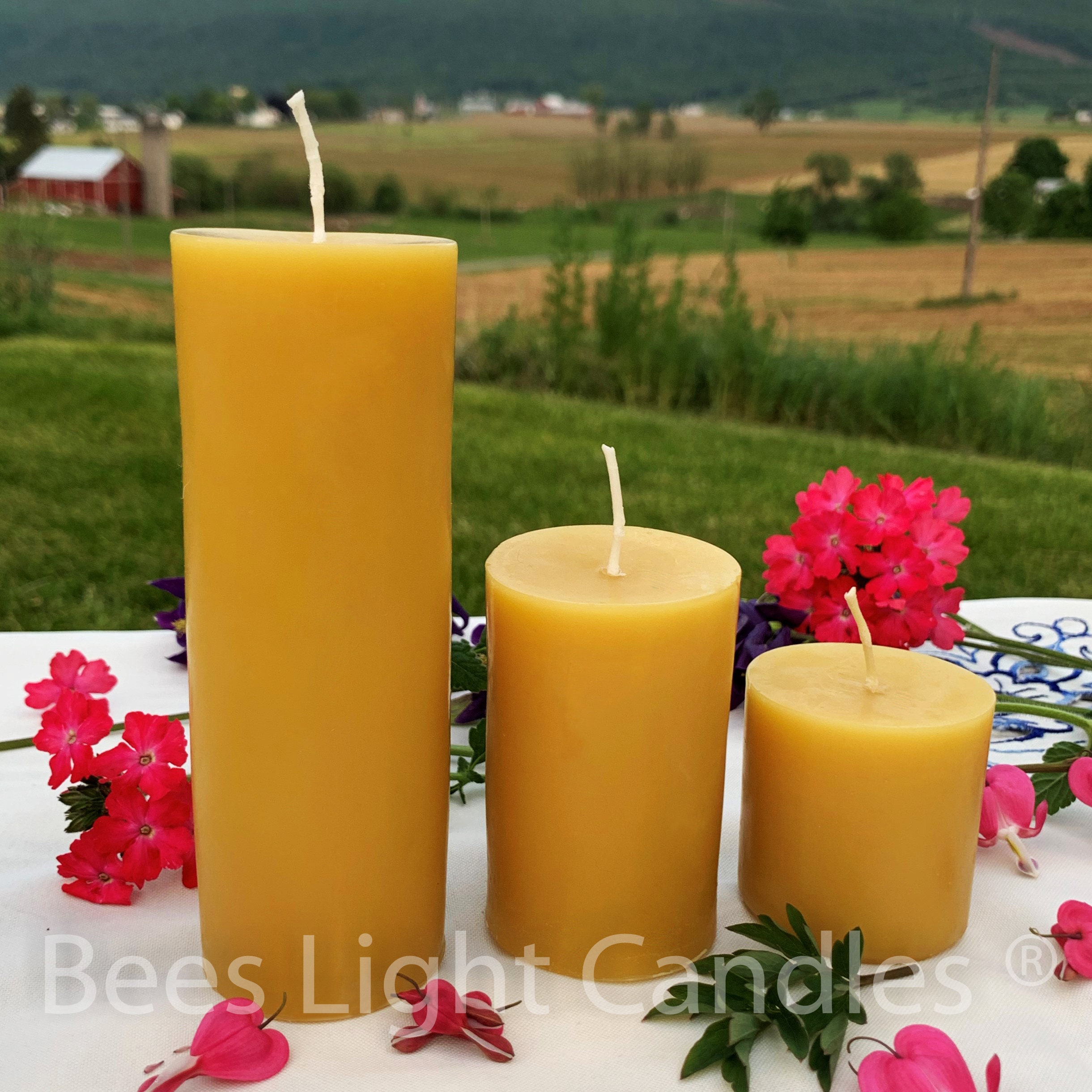 Pillar Candle Set 100 Natural Beeswax / Handmade in USA / Etsy