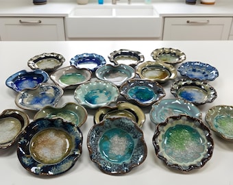 Handmade USA Ceramic Candle Holder Plates & Little Dishes – Rustic Pottery Decor Pillars Tealights Gift
