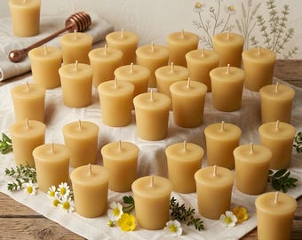 Beeswax Votives in 2/4/6/8/12/16/24/32/40/48/72/96/250 Choose Quantity / Handmade USA / 2 oz Natural Bees Wax Votive Candles / Event / BULK