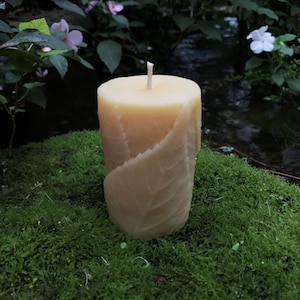 Vela Pilar de Folhas / 100% Cera de Abelha / Velas Pilares Altas / Cera de Abelha Totalmente Natural / Feito à Mão nos EUA / Natureza / Outono / Primavera / Design de Folhas