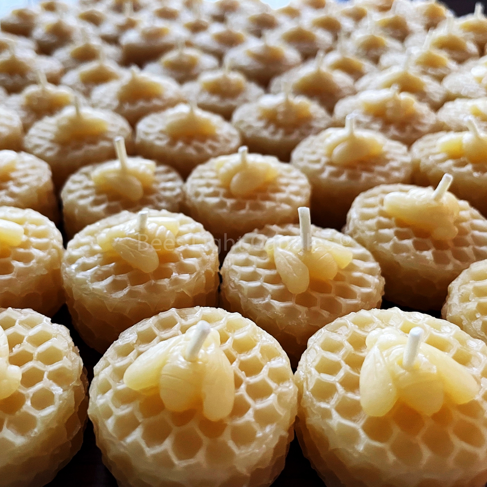 Honeycomb Beeswax Tealight Candles With Bee Embossed Design, Pure ...