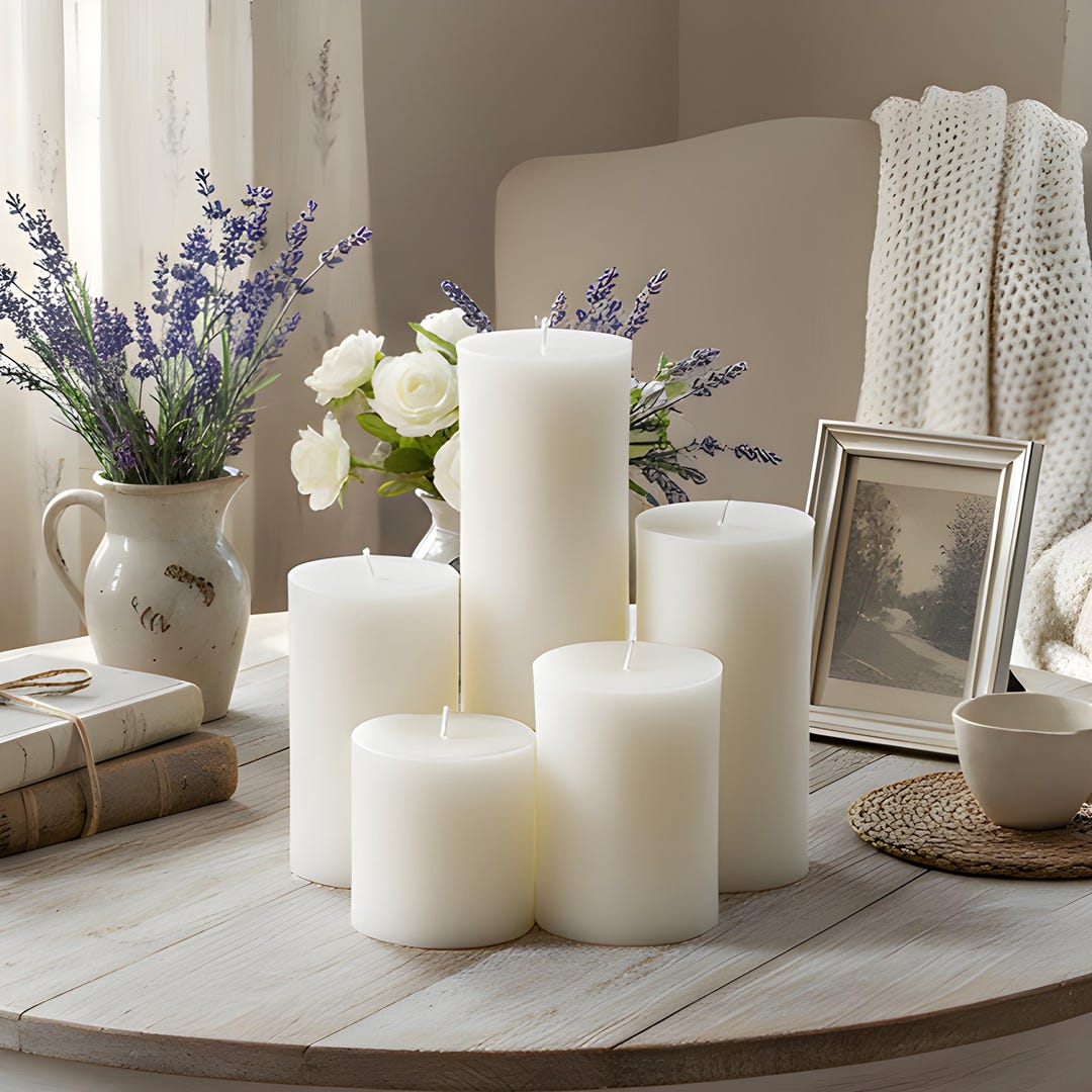 WHITE BEESWAX PILLAR Candles / Pure Natural Bees Wax / Centerpiece
