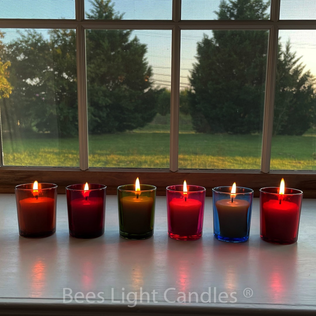 Colored Glass Votive Holders / With or Without Beeswax Candles