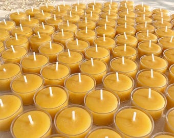 Pack of 36 USA Beeswax Tealight Candles, Pure Natural Yellow Tea Lights, Handcrafted Wedding Event Party Prayer Decor, Bulk Three Dozen Set