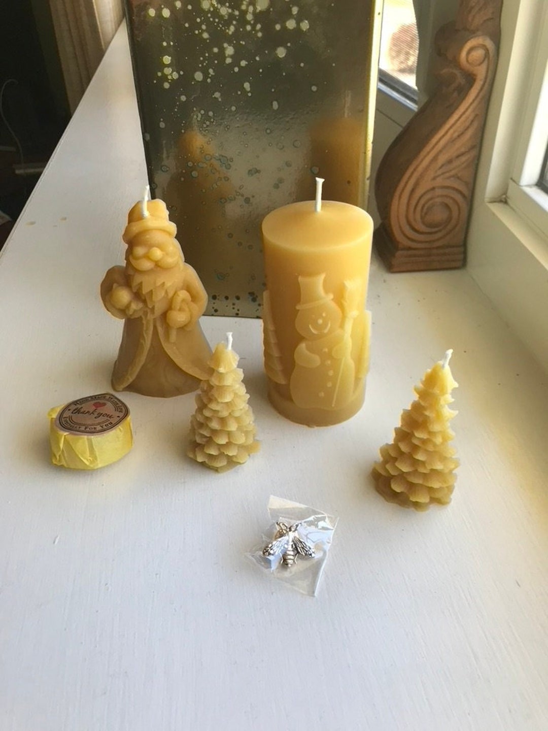 CHRISTMAS BEESWAX CANDLE Gift Set / 100 All Natural Bees Wax Pillar