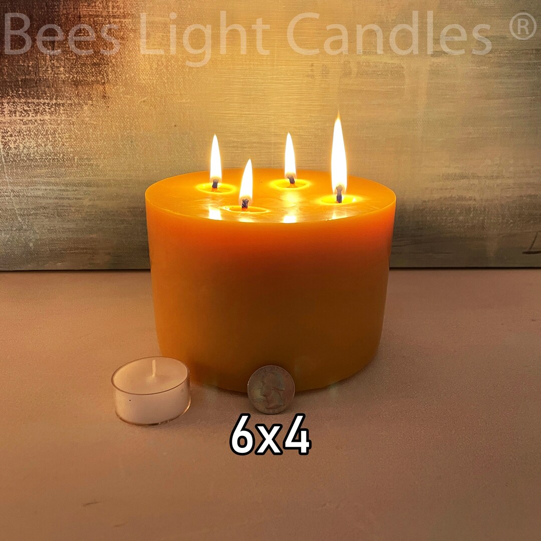 Six Inch Wide BEESWAX PILLAR Candles Four Inch Tall / LARGE 4 Wick Candles 100 All Natural Bees