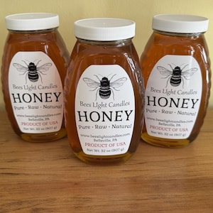 Raw Natural Honey 2lb / 32 oz / North Eastern USA Local Pure All Natural Honeys / Golden Nutrient Rich Fresh Bottled Glass Jar / Antioxidant