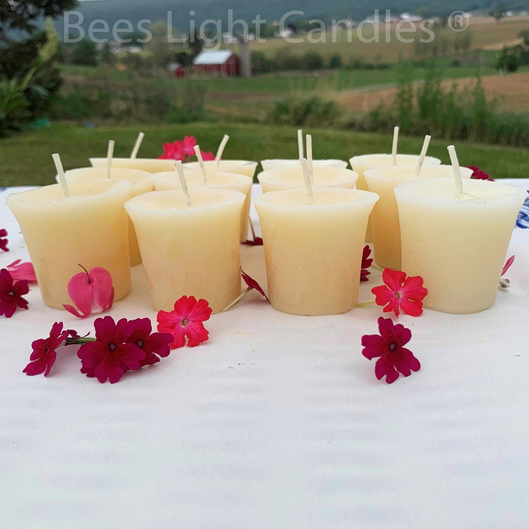 100 Natural White Beeswax Votive Candles / Handmade in USA / BULK
