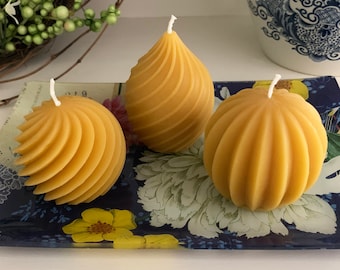 Elegant Beeswax Candle Set / Pear / Spiral / Melon / All Natural 100% Beeswax Candles Handmade In USA / Exquisite Designer Shapes Cute Gifts
