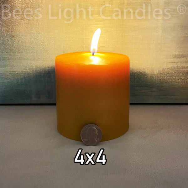 4" x 4" Beeswax Pillar Candles / Large All Natural Pure Bees Wax Candle / Allergy Friendly / Clean Burning Long Lasting Four Inch Wide NEW
