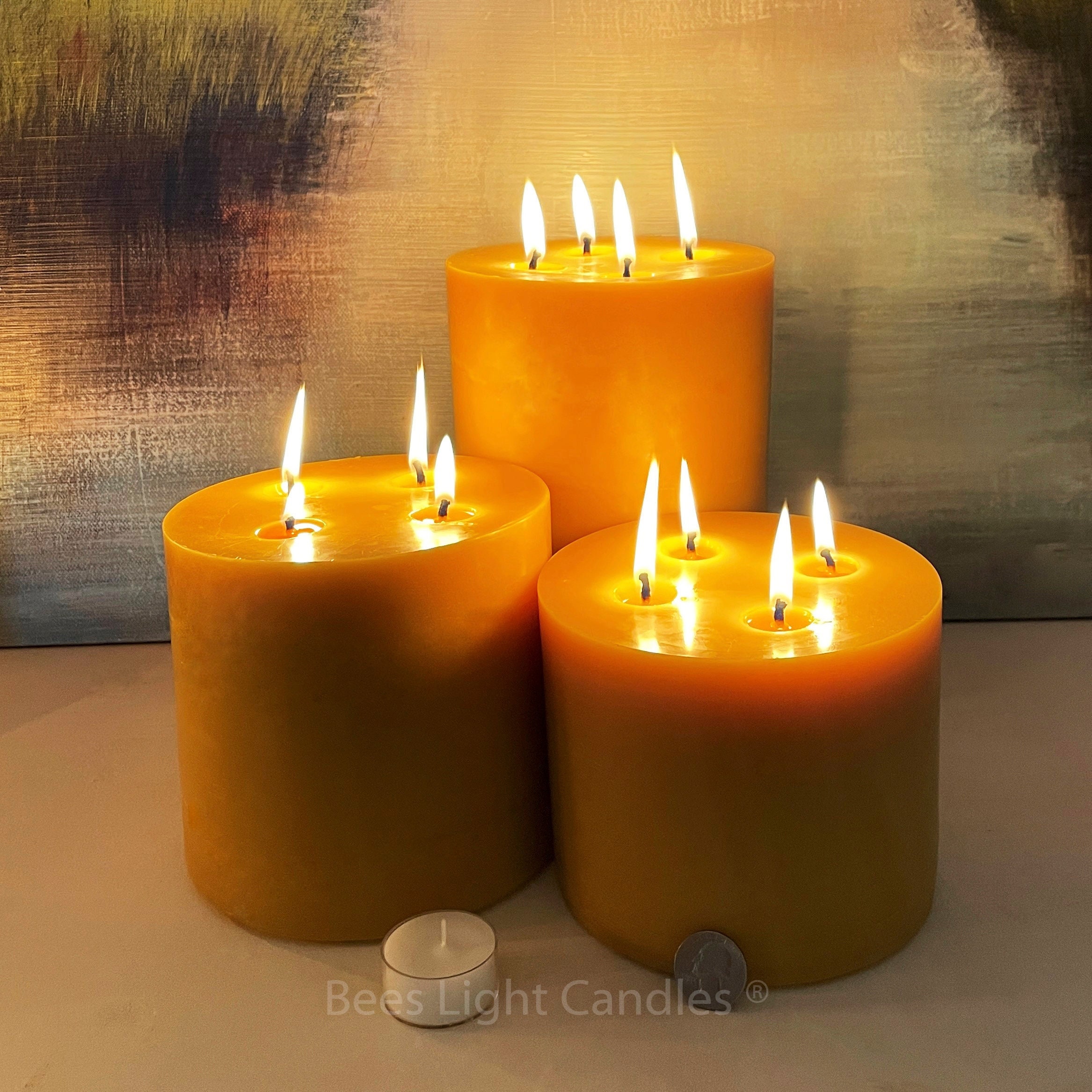 6 Inch Wide Beeswax Pillar Candle Set/Huge Bees Wax Candles Unscented Natural Allergy Friendly Purifying Pillars Cylindrical Centerpiece