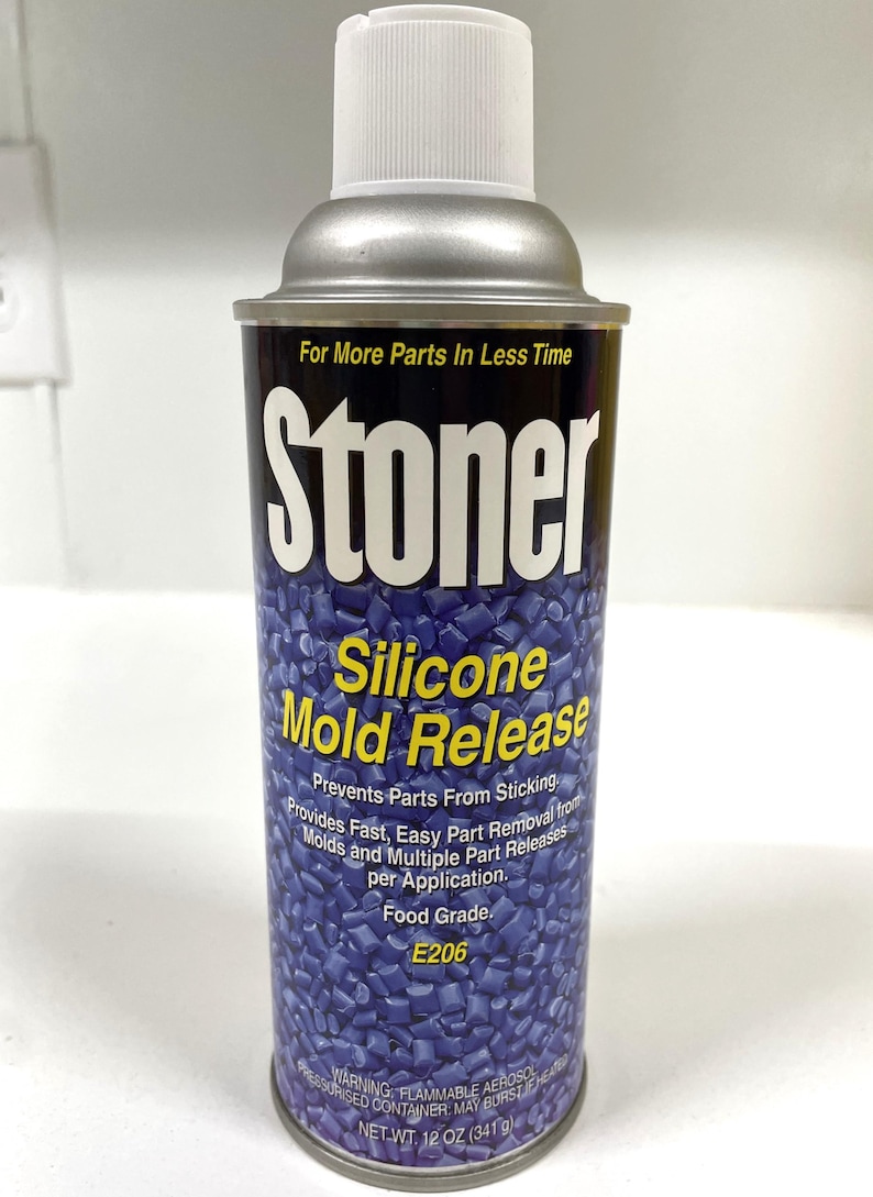 May include: A blue and yellow can of Stoner Silicone Mold Release, a food-grade product that prevents parts from sticking. It provides fast, easy part removal from molds and multiple part releases per application. The can is 12 ounces (341 grams).