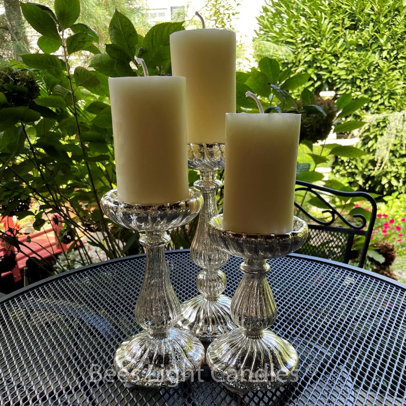 Mercury Glass Pillar Candle Holder Set of 3 / With or Without Handmade ...