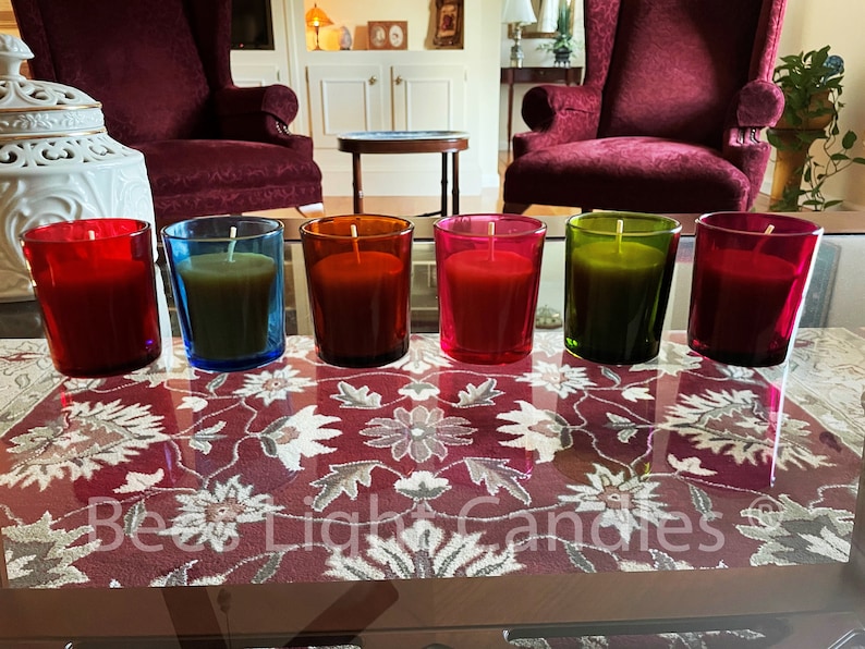 Colored Glass Votive Holders / With or Without Beeswax Candles Etsy