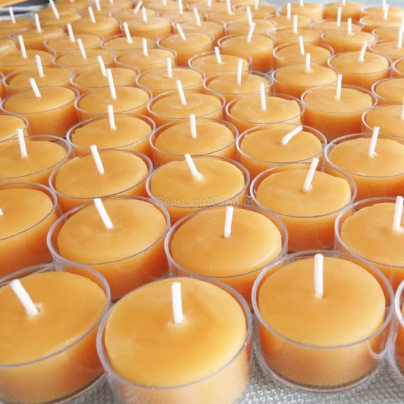 Tealight Beeswax Candles BULK 100% Natural Handcrafted USA / 6 / 12 / 25 /  50 / 75 / 100 / 200 / 300 Tea Lights Wedding Event Party / Honey