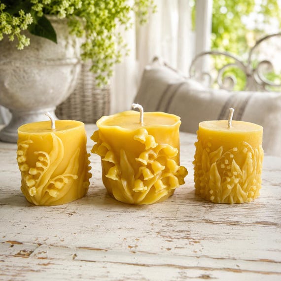 Wandernde Lilie Bienenwachs Kerzen Set / Ganz natürliche Bienenwachs Kerzen / Säule / süße Glockenblumen / Dekorativ / Outdoor / Natur / Garten