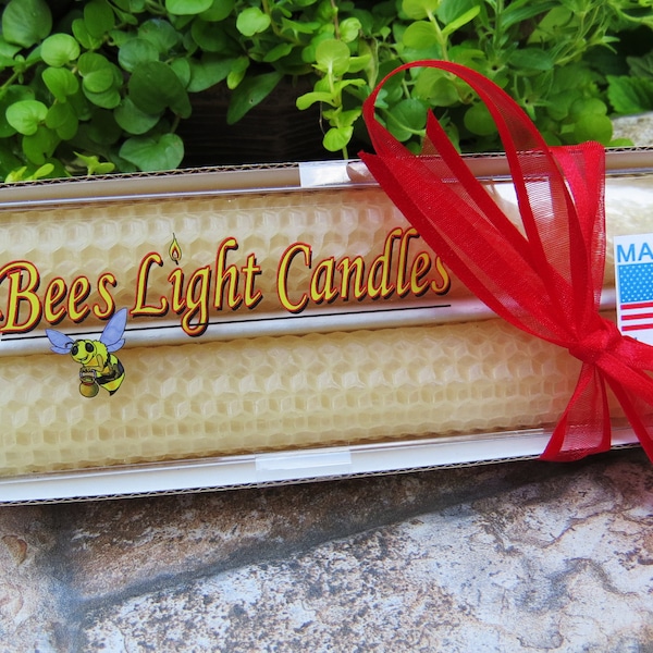 Hand Rolled Beeswax Taper Candles - Pair of 2 / Handmade in the USA / Candle Sticks / Table Top / Wedding Event / Party / Dinner Candle