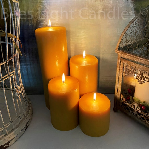 Rustic 100% Pure Beeswax Green Candles/tall Natural Beeswax Pillar  Candles/handmade Bees Wax Natural Candles 