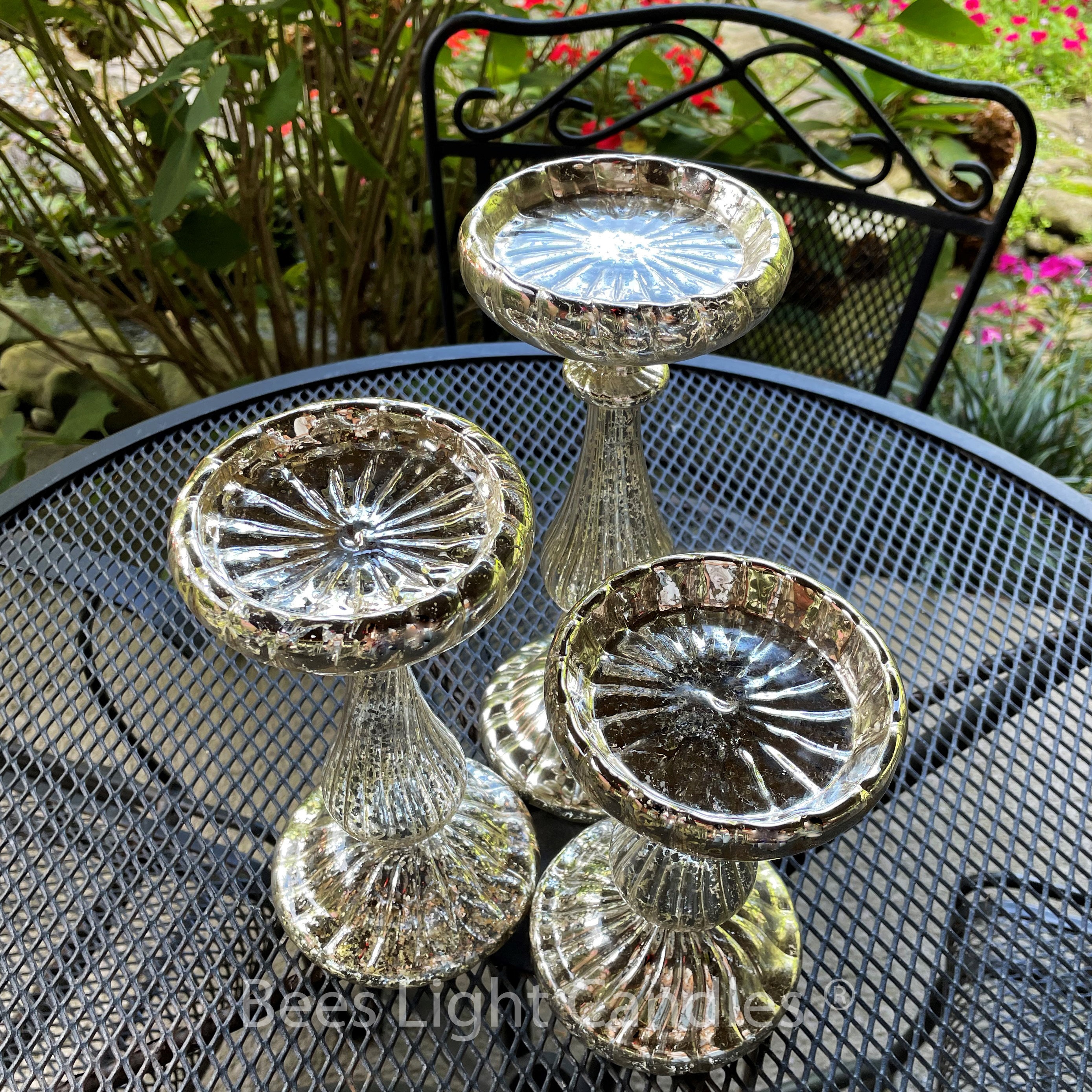 Mercury Glass Pillar Candle Holder Set of 3 / With or Without Handmade ...