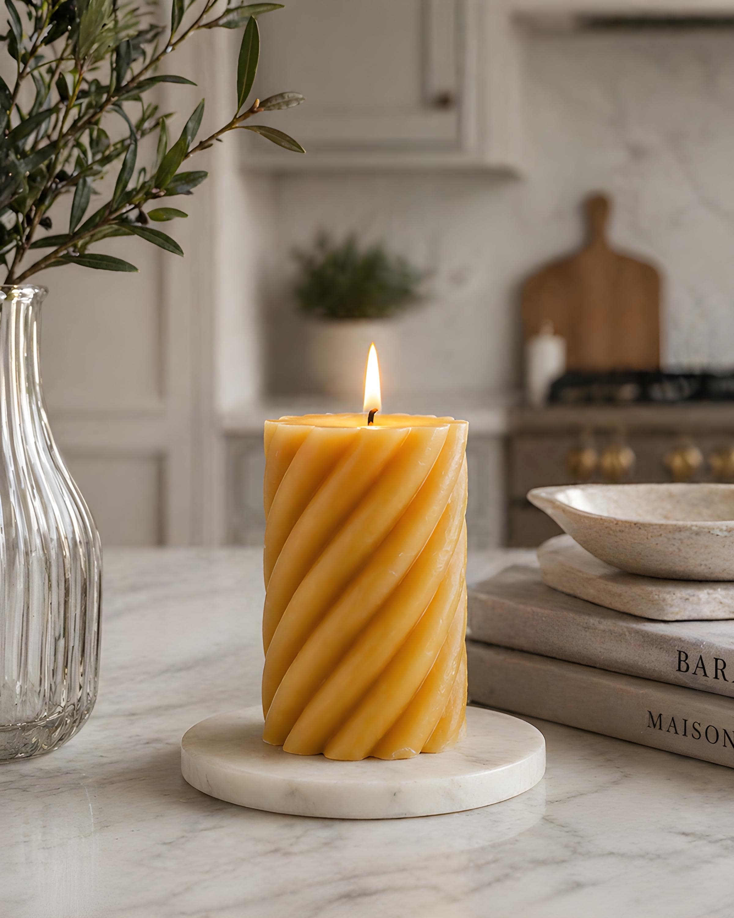 Spiral Beeswax Pillar Candle