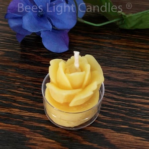 Rose Tea Light Candle Set / Handcrafted in the USA / 100% Pure & Natural Beeswax Candles - Half Dozen Tealights / Yellow Roses / Friend Gift