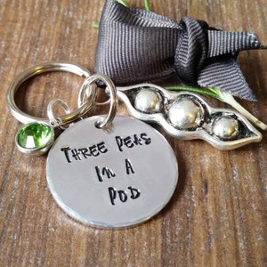 Triplet Mummy Keyring, 3 Peas In A Pod Hand Stamped Keychain, Personalised Best Friend Gifts, image 6