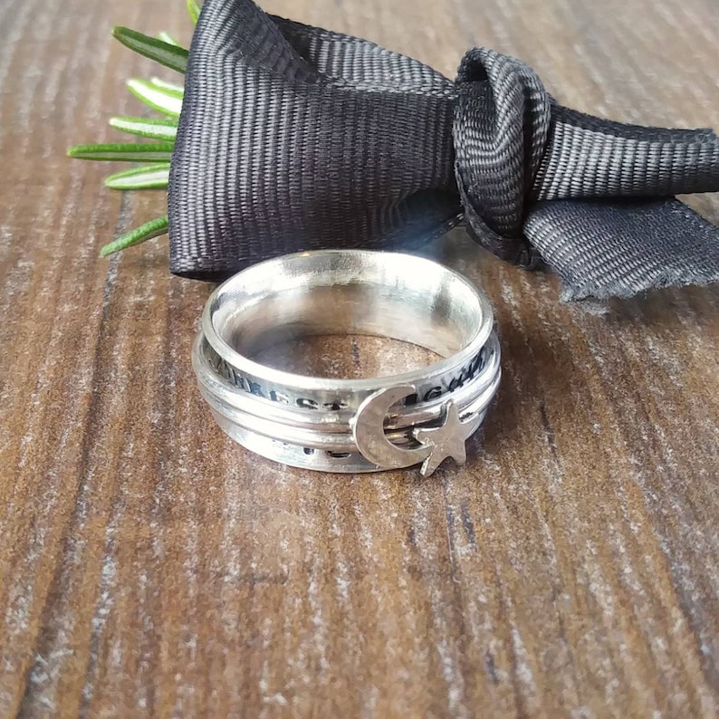 Spinner Ring Sterling Silver Wide Band Moon And Star Anxiety Jewellery,