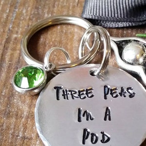 Triplet Mummy Keyring, 3 Peas In A Pod Hand Stamped Keychain, Personalised Best Friend Gifts, image 2