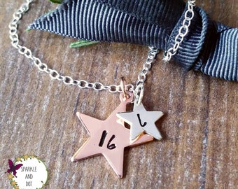 Double Star Initial Necklace, Galaxy Gifts, Personalised Daughter Birthday Gift,