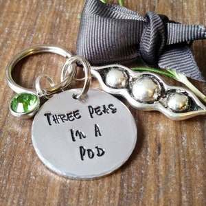 Triplet Mummy Keyring, 3 Peas In A Pod Hand Stamped Keychain, Personalised Best Friend Gifts, image 8