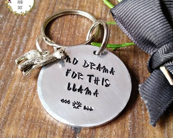 Llama Keyring, Alpaca Teen Birthday Gifts, No Drama Hand Stamped Keychain,