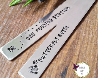 Garden Plant Markers, Hand Stamped Herb Markers, Bee Lover Gifts, Gardener Gifts, Plant Stakes,
