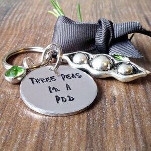 Triplet Mummy Keyring, 3 Peas In A Pod Hand Stamped Keychain, Personalised Best Friend Gifts, image 3