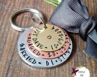 Personalised Husband Anniversary Gifts, Father's Day Hand Stamped Keychain,