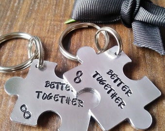 10th Tin Wedding Anniversary, Interlocking Couples Gifts, Personalised Puzzle Piece Keyring Set,