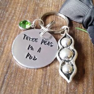 Triplet Mummy Keyring, 3 Peas In A Pod Hand Stamped Keychain, Personalised Best Friend Gifts, image 7